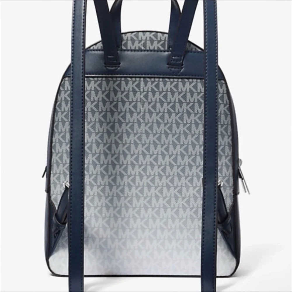 MICHAEL KORS Jaycee Medium Ombré Signature Logo Zip Pocket Backpack Navy NWT